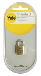 B20 YALE PADLOCK 20M. SOLID BRASS/NATURAL BODY HARDENED STEE