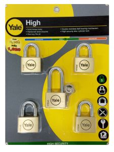 BD45-45LSP5C YALE BRASS DISC PADLOCK, 45SSx4 & 45LSx1 ,KA,P5